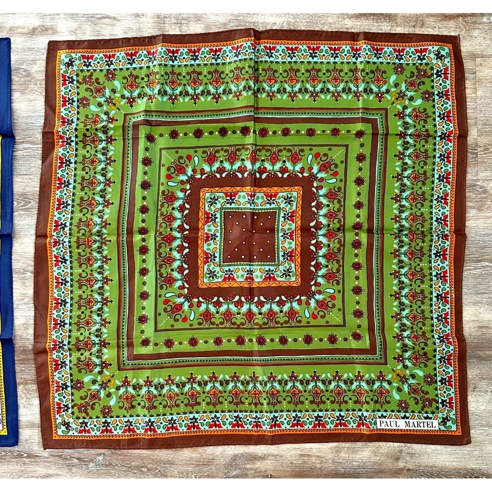 Vtg Paul Martel Scarf Set Purple Green Geometric Floral Boho MCM Square 26x26